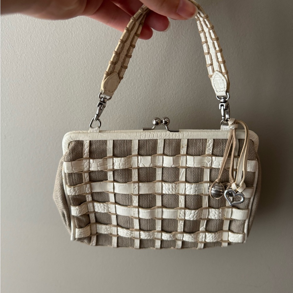 Brighton Cream and Tan Woven Kisslock purse